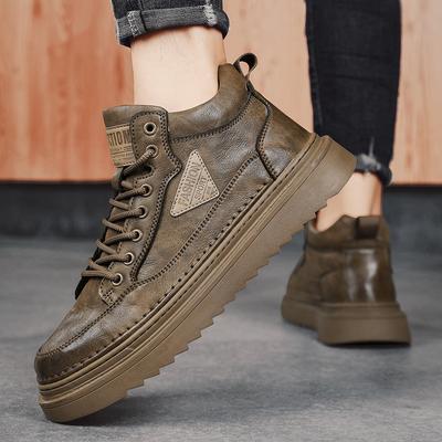 FashionBrand Sneakers Casual Shoes for Men Leather Boots Comfortable Flat Soled High Top Mid Lace Up Fashion Male Footwear Winter New