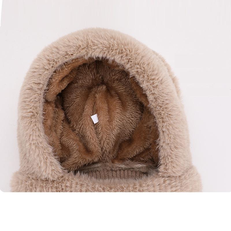 Winter Warm Pullover Hat Scarf Mask Integrated Hat Women's Outdoor Riding Fleece Ear Protection Knitted Wool Hat