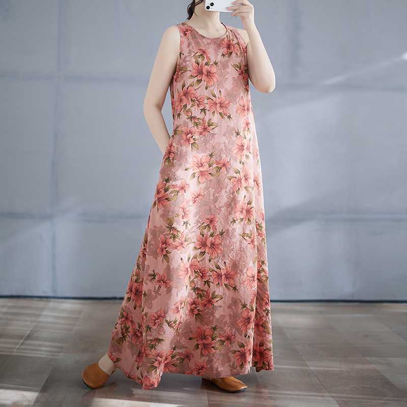 Women's Long Skirt Summer New Round Neck Printed Dress