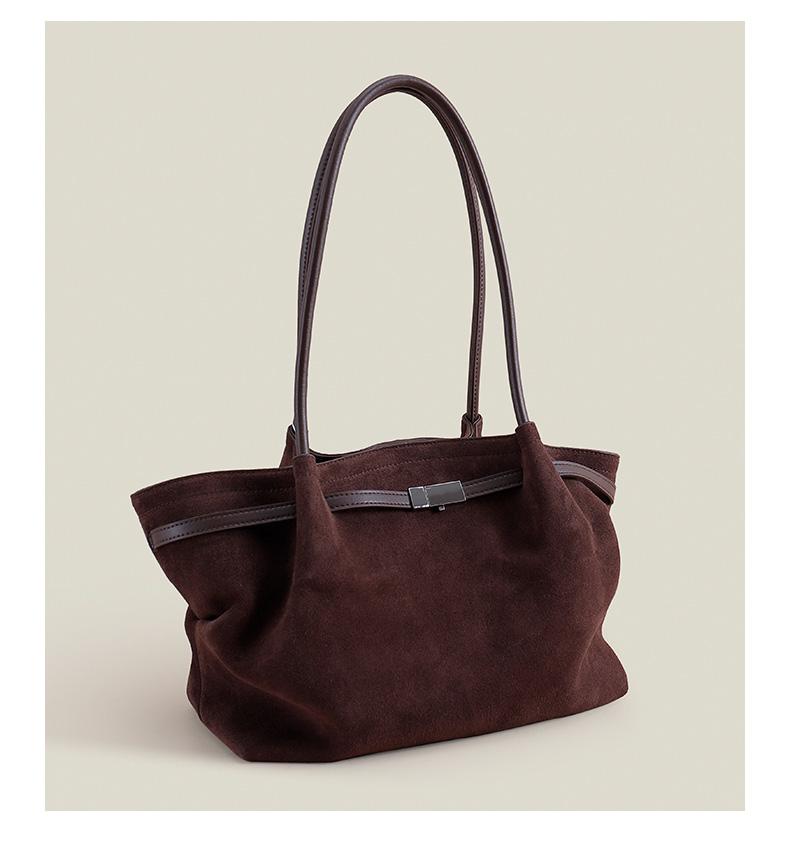 

Brown Suede Tote Bag for Women – Soft Faux Leather Handbag with Double Handles and Metal Clasp, Casual Everyday Style коричневый/кофейный