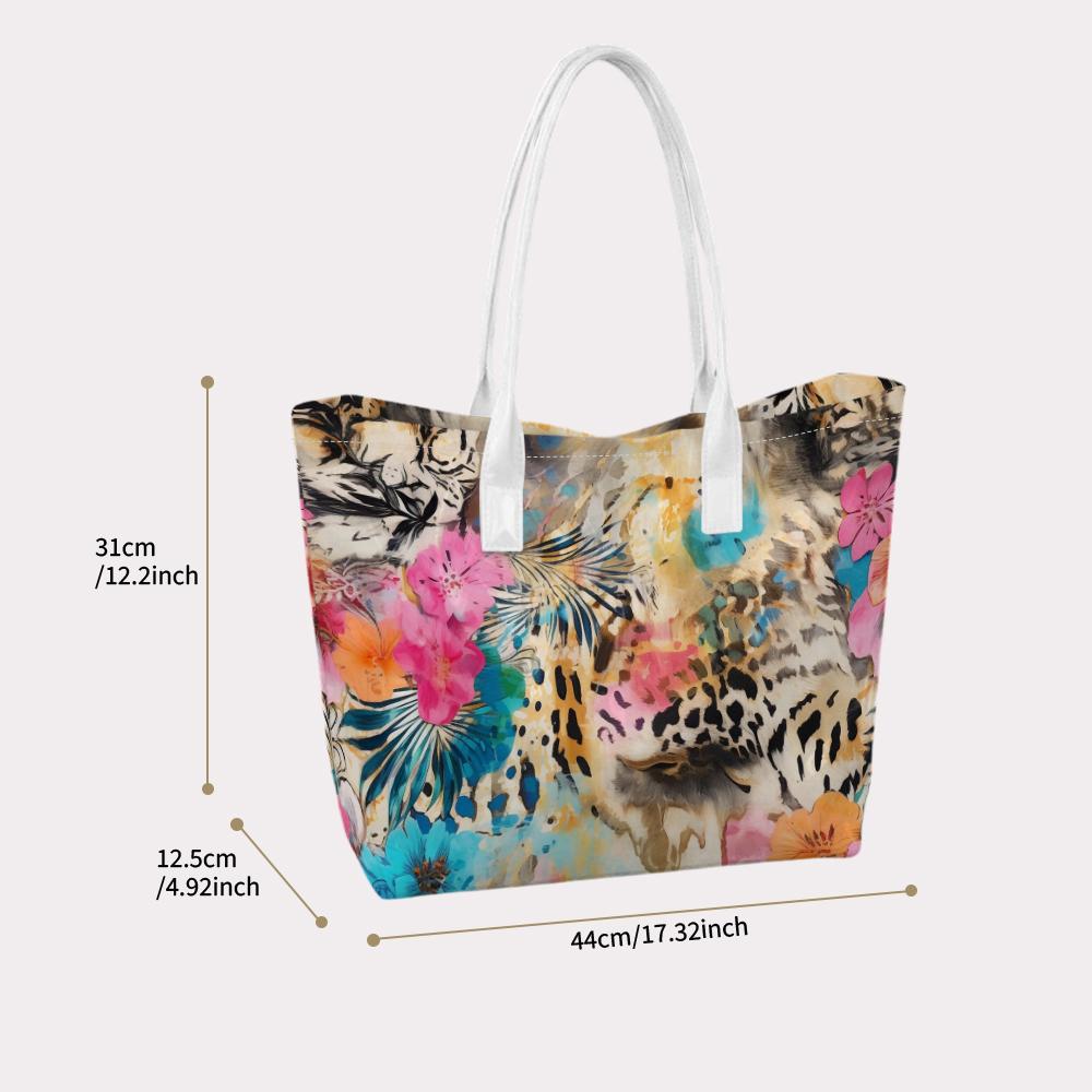 Boho Tropical Floral Leopard Print Tote Bag