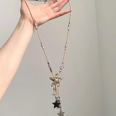Vintage Y2k Star Tassel Necklace Long Chain Leather Rope Woven Necklace Zinc Alloy Sweet Cool Choker Jewelry Women's Jewelry