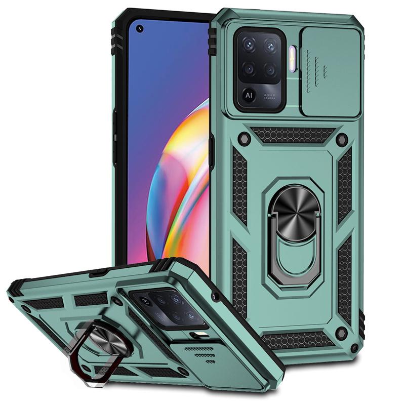 

Чохол для OPPO Reno 5 Lite з бічним об єктивом камери, ударостійкий броньований чохол для OPPO A94 4G Reno5 Lite 5F, магнітне кільце-тримач, захисний чохол For OPPO A94 4G зелений