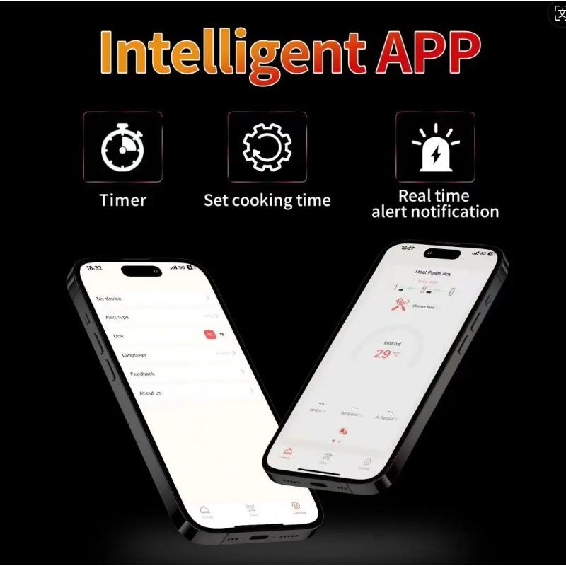 Rechargeable Smart Bluetooth 800FT Long Range Digital Wireless Kitchen Food Steak BBQ Meat Thermometer with Waterproof Probe