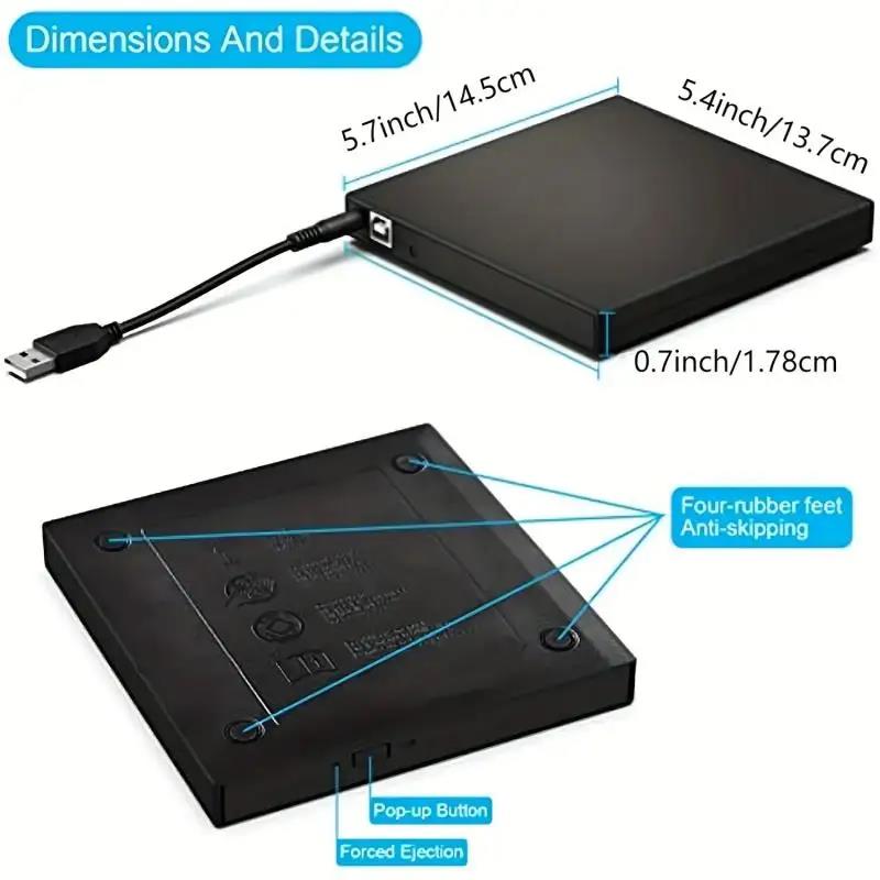 USB 3.0 USB C External CD/DVD RW Drive Read Burner Portable DVD Player Optical Drives For PC Laptops Windows 11 10 Linux OS Mac