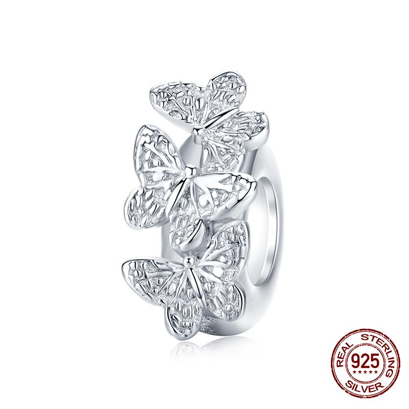 WOSTU Real 925 Silver Heart Beads Flower Retro Pattern Charms Pendant Fit Original DIY Bracelet Necklace Silver Jewelry