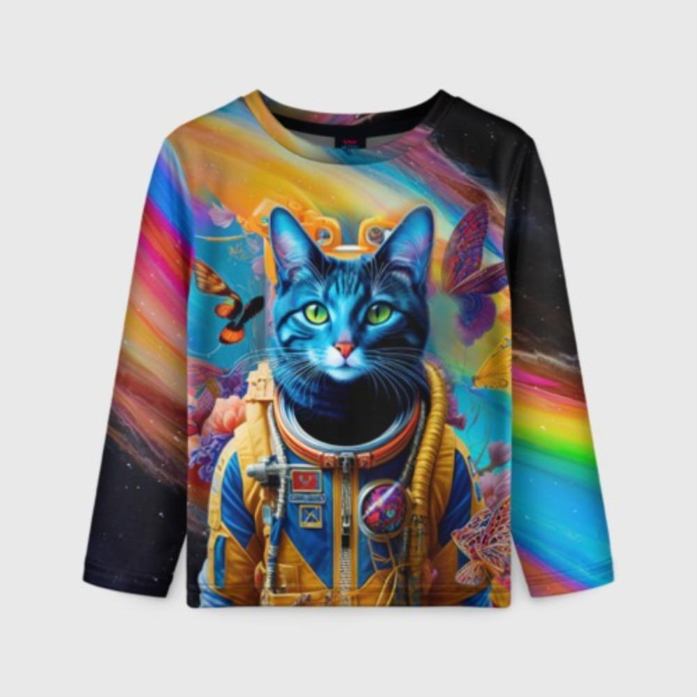 Children's Cartoon Animal Colorful Kitten Print Cute T-shirts Boys Long Sleeved Fashionable Soft Comfortable Top
