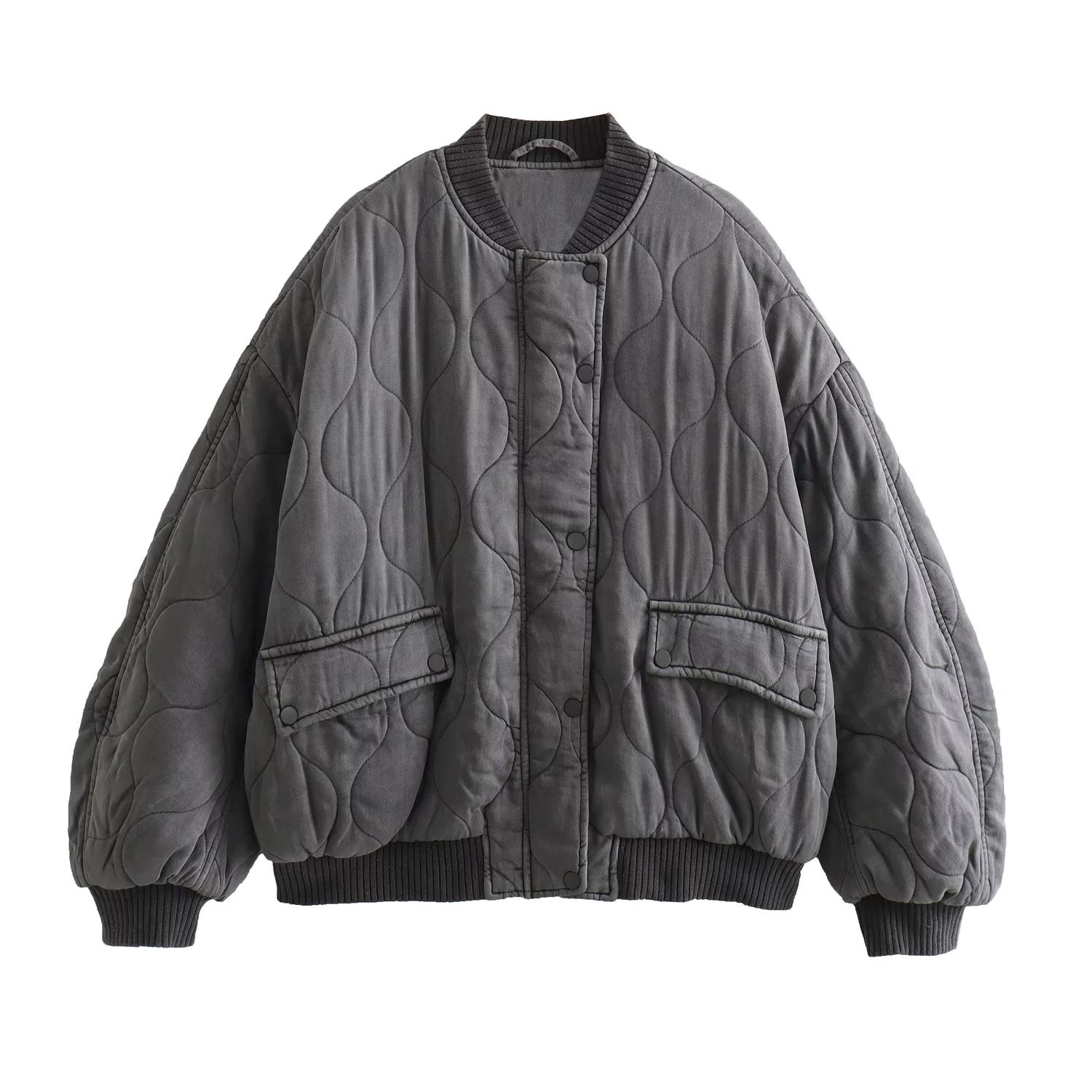 

Winter Women s Fashion Cotton Clothes Loose Bomber Jacket Retro Long Sleeve Woman s Jacket with Pockets M