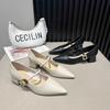 Women Shoes Pointed Toe Chunky Sandals  Fashion Spring Dress Shoes Elegant Buckle Pumps Outdoors Solid Color Female Shoes