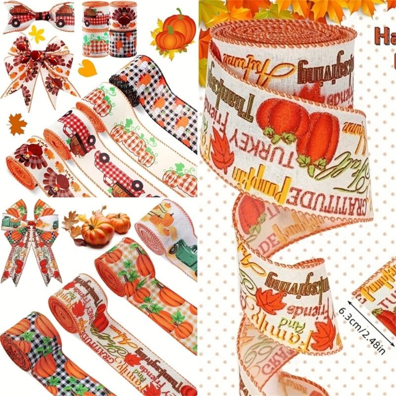 Thanksgiving 5 Yards Pumpkin Orange Ribbon for Crafting and Gift Wrapping Fall Harvest Polyester Ribbons