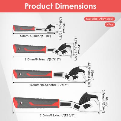 6"8"10"12" Self Adjusting Wrench Universal Plumber Wrench Pipe Wrench Set for 0.27"-1.69"/7-43mm Standard Nut Irregular Nut Pipe