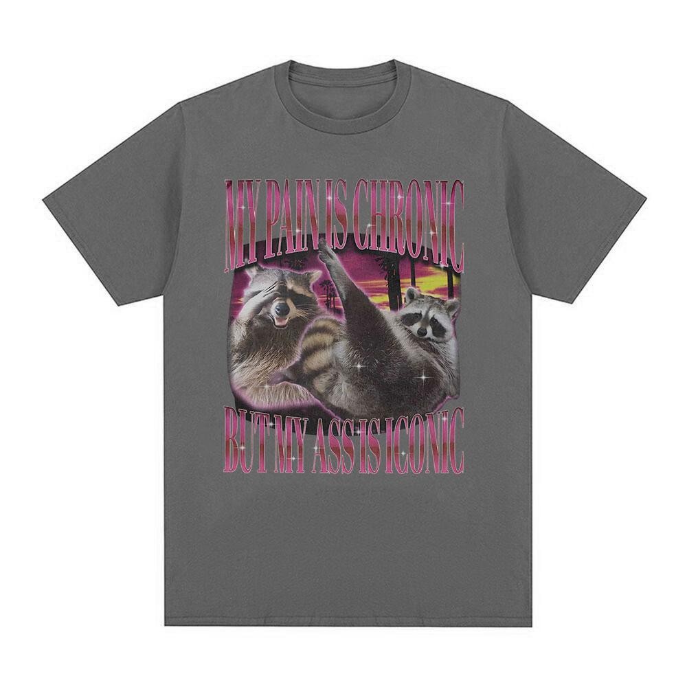 My Pain Is Chronic But This Ass Is Iconic T-shirts Funny Raccoon Meme T Shirts Men Women Vintage Harajuku Summer Cotton T-shirt