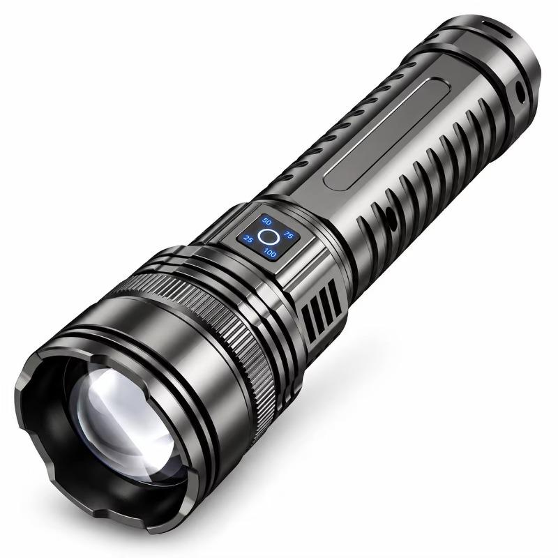 Rechargeable Heavy Duty LED Flashlight, Adjustable Focus, Digital Power Display + COB Tail Light, Spot/Flood Beam for Emergency & Outdoor