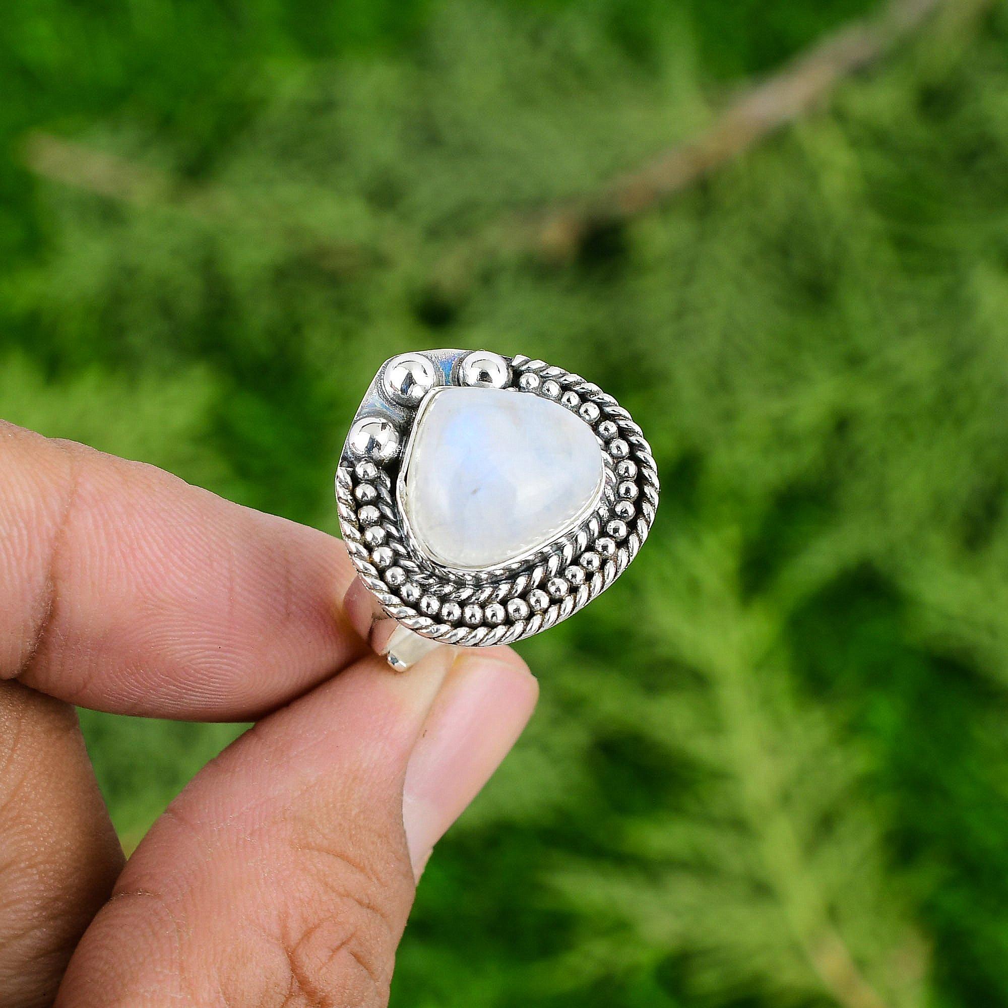 

Серебро 925 пробы Груша Камень Радужный Лунный камень Свадебное Заявление Мать Элегантное Кольцо Adjustable