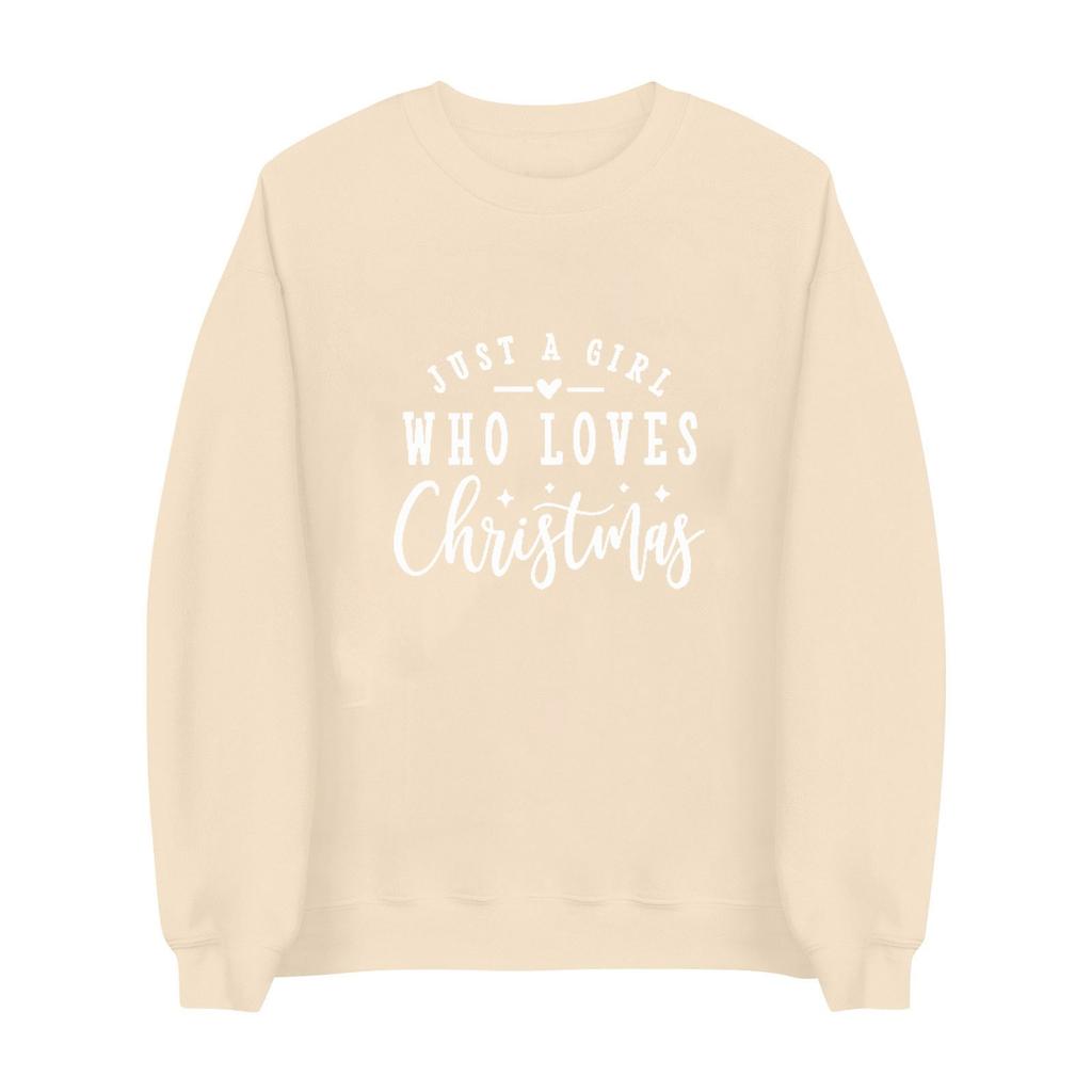 Women's Casual Loose Solid Color Christmas Letter Printed Round Neck Long Sleeved Sweatshirt