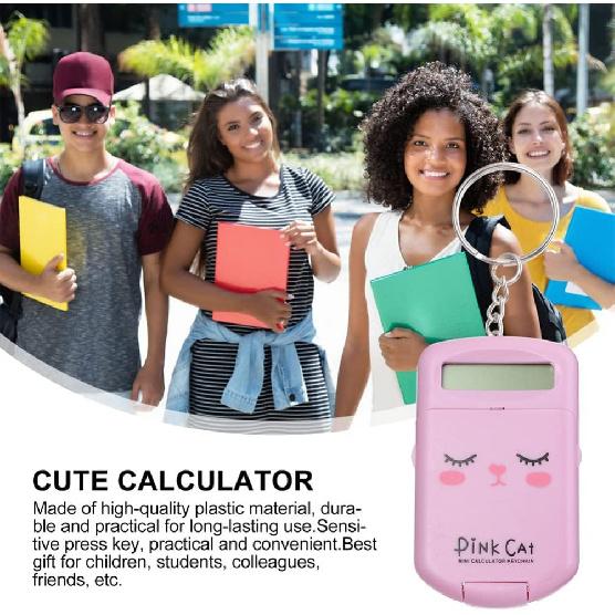 2Pcs Mini Electronic Calculator Keychains Brain Toy, 8 Digits Flip Calculator with Key Ring for Home Office Kids