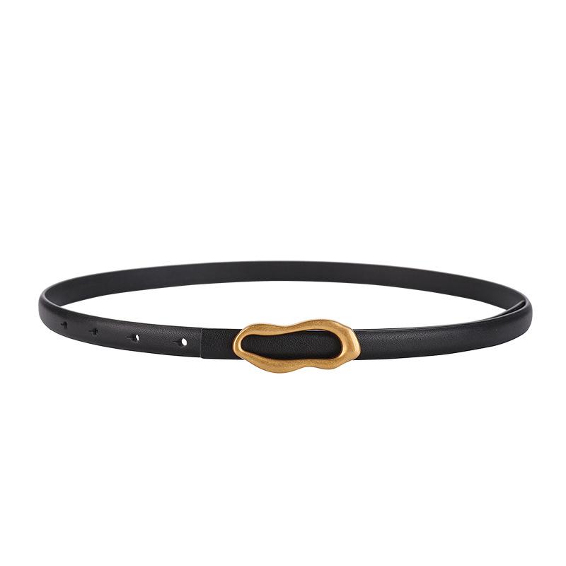 

Smooth buckle genuine leather belt, women s first-layer cowhide belt, easiest for match pants, suit thin belt чёрный