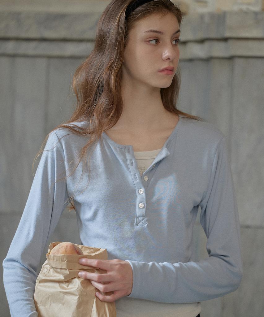 LETTER FROM MOON Logo Silver Embroidered Layered T-Shirt (Blue)