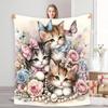 1 Piece of Comfortable and Cute Cat Animal Peony Flower Butterfly Noble Luxurious Elegant Theme Pattern Printed Flannel Blanket