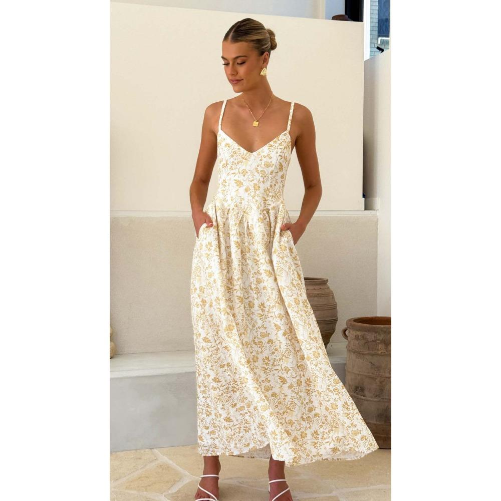 Damenkleider S-XL Damen V-Ausschnitt Neckholderkleider Strandurlaubskleider Schwingkleider