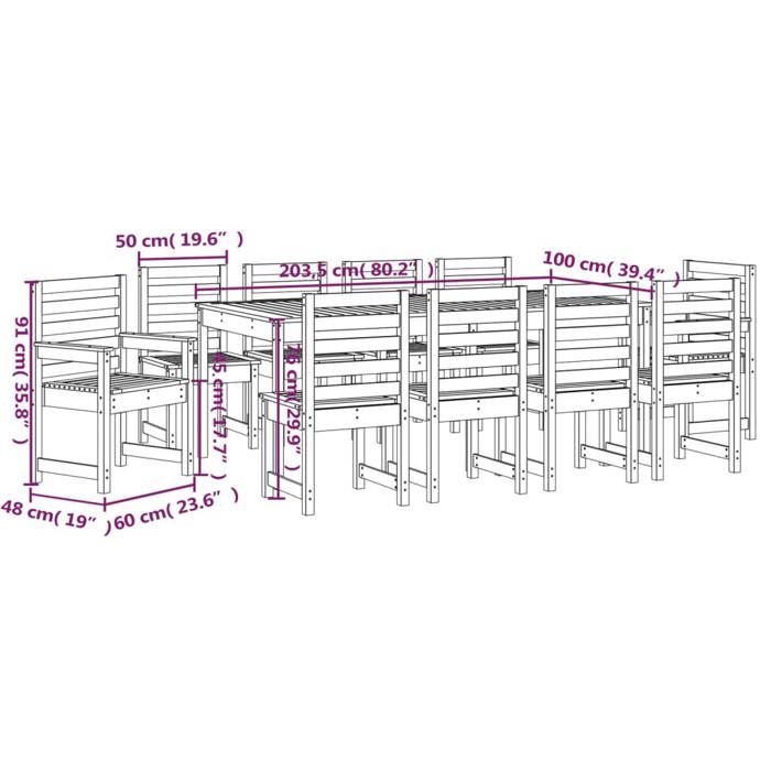 VidaXL 11-piece Garden Dining Set White Solid Pine Wood, Dining Room Set, Dining Set 3154720
