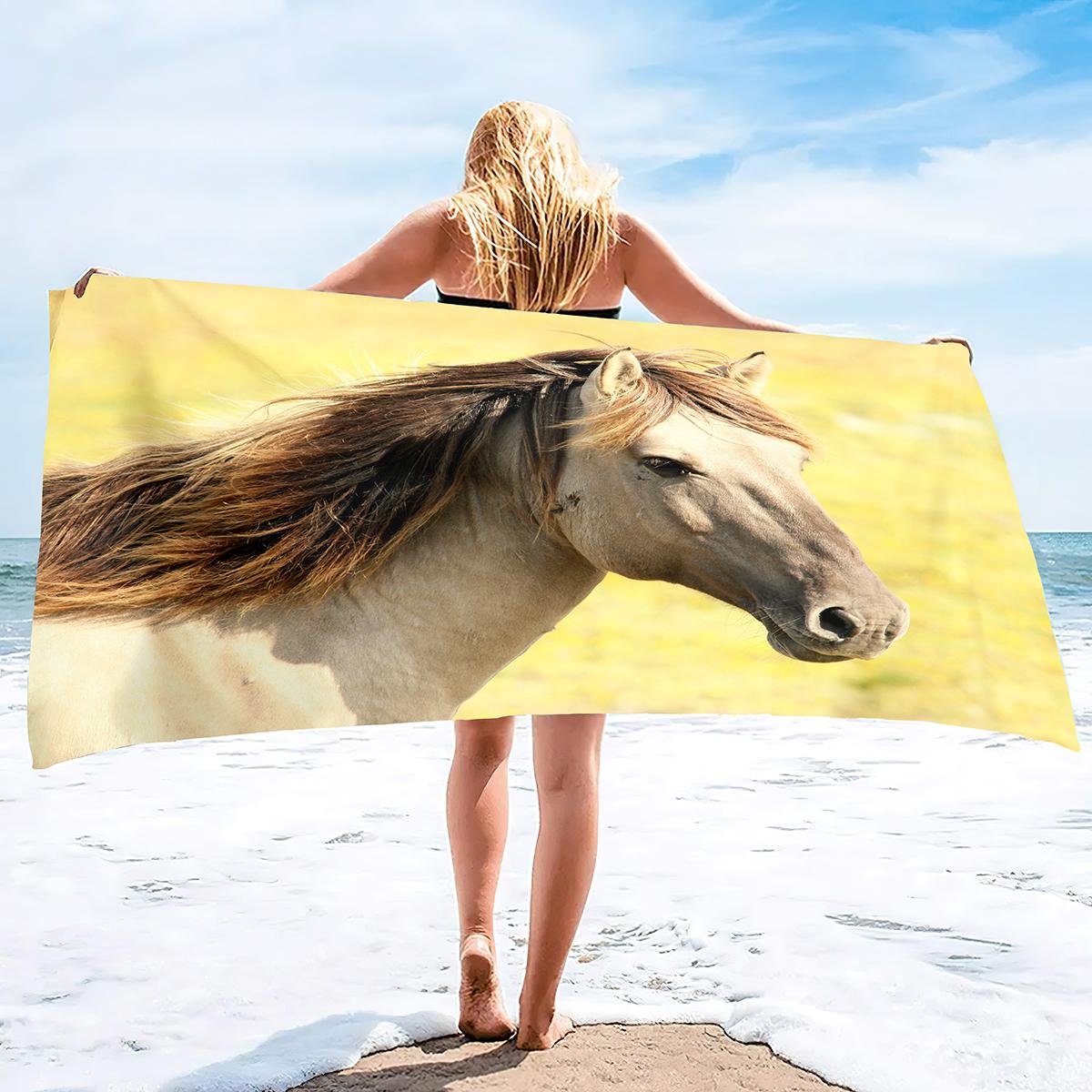 Paardenprint Strandlaken Microvezel Sneldrogende Badhanddoek Handig Dunne Deken Geschikt voor Zwemmen Reizen Yoga Kamperen H30xW50cm