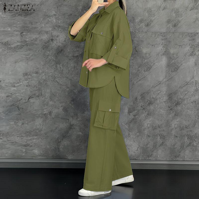 ZANZEA Lässiges zweiteiliges Anzug-Set für Damen mit langärmeliger Bluse und Hose