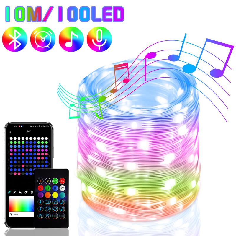RGB Smart Bluetooth Control USB LED String Lights Outdoor App Remote Control Led Garland Fairy Lamp Christmas Tree Decoration