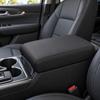 Black PVC Leather Armrest Lid Cover for 2007-2017 Center Consoles, Contoured Vehicle Cover with Rounded Panels and Visible Stitched Seams