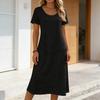 Women Casual Loose Fit Crew Neck Short Sleeve Midi Dress with Pockets Soft Fabric Comfortable Everyday Wear Suitable for Various Occasions