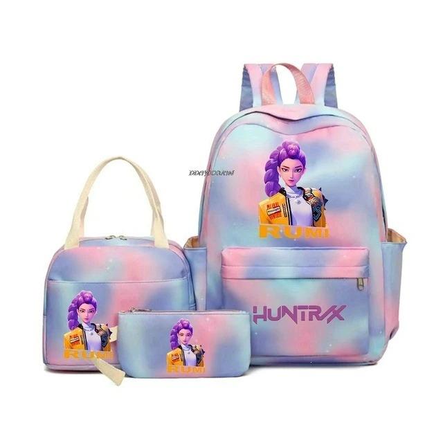 Kpop Demon Hunter School Bag Three-Piece Set Large Capacity Lunch Bag Pencil Bag Girl School Bag Three-Piece Set Three-piece set