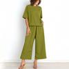 Women's Casual Fashion Sexy Long And Short Sleeve Pullover Shirt Round Neck Literary Retro Color Casual Split Suit