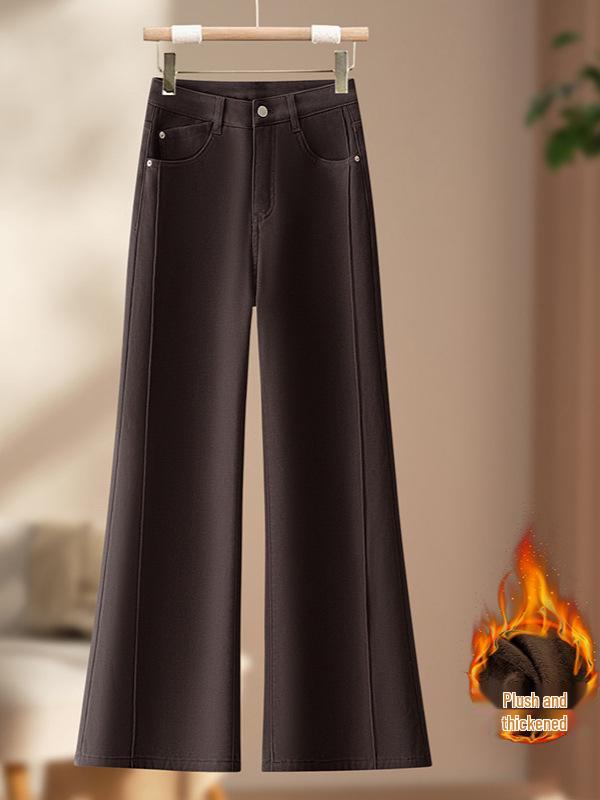 Chic High-Waisted Micro-Elastic Wide-Leg Pants - Women's 2026 Spring/Winter, Slimming, Warm, Loose, and Thickened.