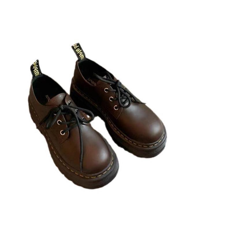 Autumn and Winter Small Leather Shoes New College Style Leather Shoes Round Head Retro Lace-up Low Heel JK Loafer Single Shoes Women