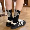 1Pair Cartoon Cat Crew Socks for Women White Spring Summer Over Knee Socks Cute Fun Printed Ankle Socks for Outerwear