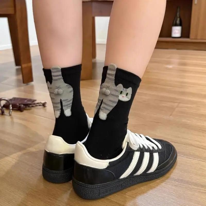 

1 пара носков с рисунком кошки для женщин, белые, весенние, летние, выше колена, милые, забавные, с принтом, носки на щиколотку для верхней одежды One Size