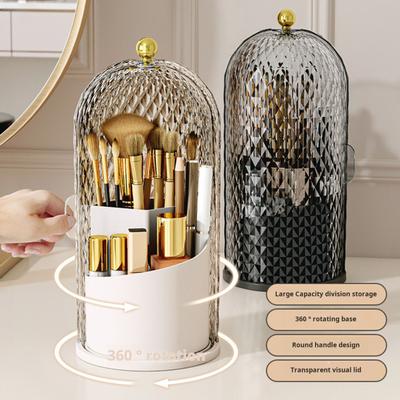 Toothbrush Holder with Cover Cosmetic Storage Box Organizer Dustproof 360-Degree Rotating Toothbrush Makeup Brush Holder