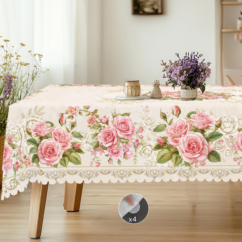 1 Piece Flower Theme Printed Tablecloth, Country Farmhouse Style, Bright Rose Pattern Design, Spring And Summer Camping Style Picnic, Wedding Season,