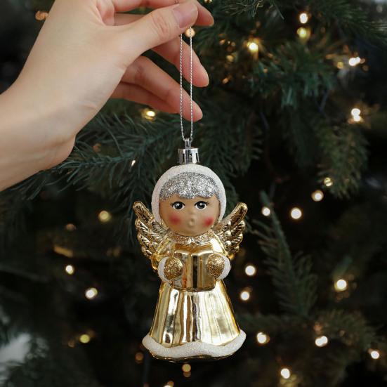 Christmas Hanging Decoration Glittery Angel Santa Claus Ornament Lightweight Xmas Decoration with Hanging Loop for Christmas Tree Door Mantel Decor