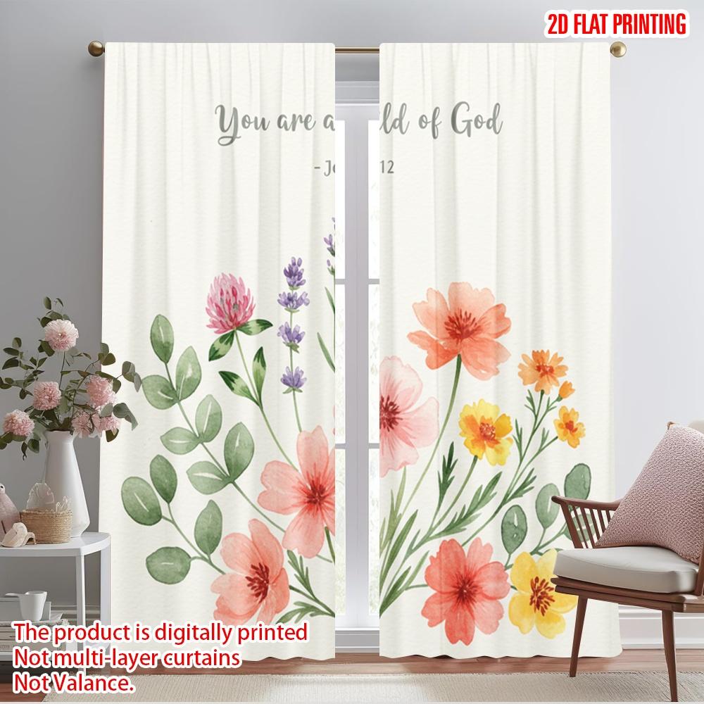 

2pcs 2D flat printing Window Curtains Watercolor Floral Child God Fabric Without Electricity Party Decorations Use for Classroom 52.50×116.00 CM 2pcs