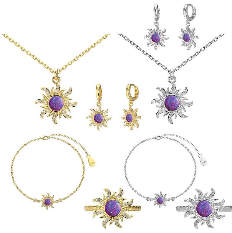 *Fashion Sun Shape Pendant Necklace Inlaid Crystal Rhinestone Ear Drop Bracelet Ring For Women Daily Party Wedding Wear Jewelry