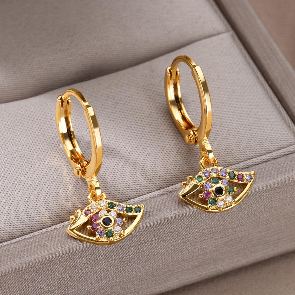 Luxus Zirkon Böser Blick Creolen für Damen Rostfreier Stahl Türkisches Teufelsauge Ohrhänger Ästhetischer Schmuck Geschenk aretes