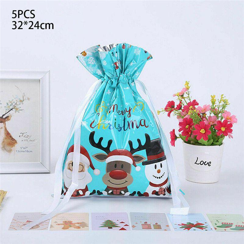 Festive 5pcs Christmas Sacks Reusable Drawstring Gift Bags Perfect For Holiday Cheer