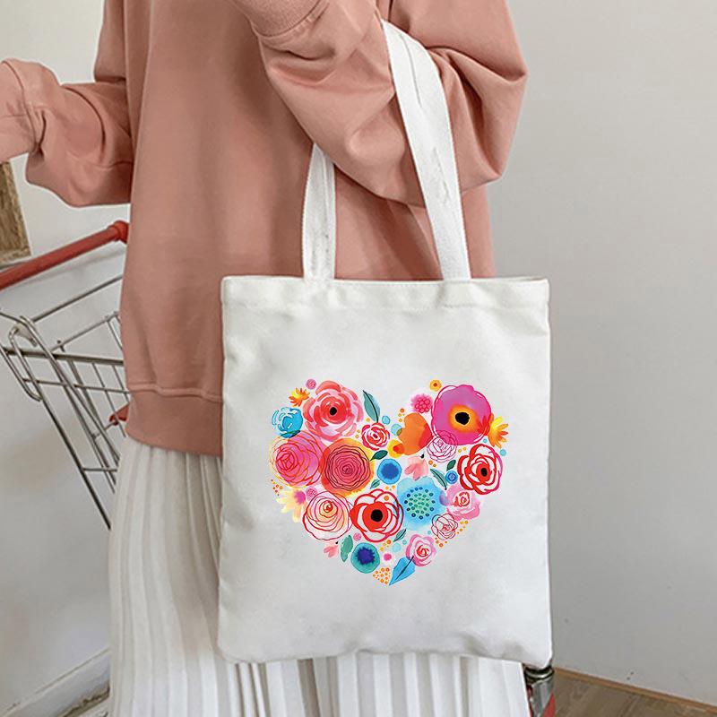 Women Kawaii Canvas Shoulder Bag Cartoon Print Ladies Shopping Bags Simple Grocery Handbags Tote Books Backpack School Bags
