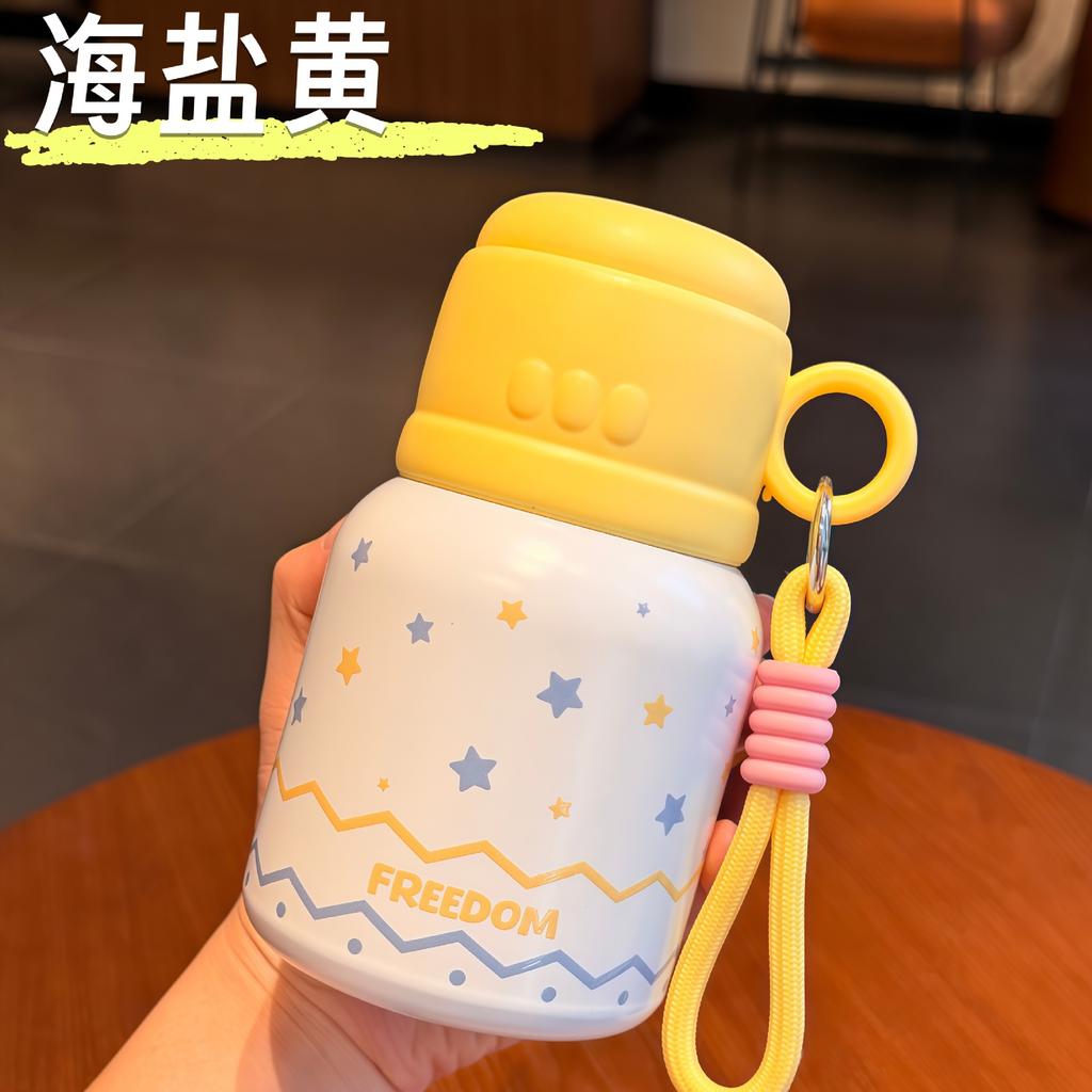 Water Bottle Sea Salt Bowl Cover Double Drinking Straw Stainless Steel Water Cup for Girls and Students Thermos Cup