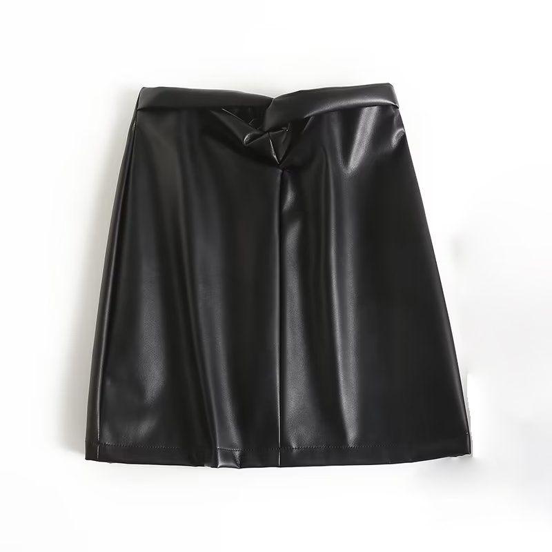 

MD Women clothes Autumn and Winter New Versatile Casual Slim fit A- line Skirt PU Leather Short dress Spanish Fashion Skirt for Women Black L