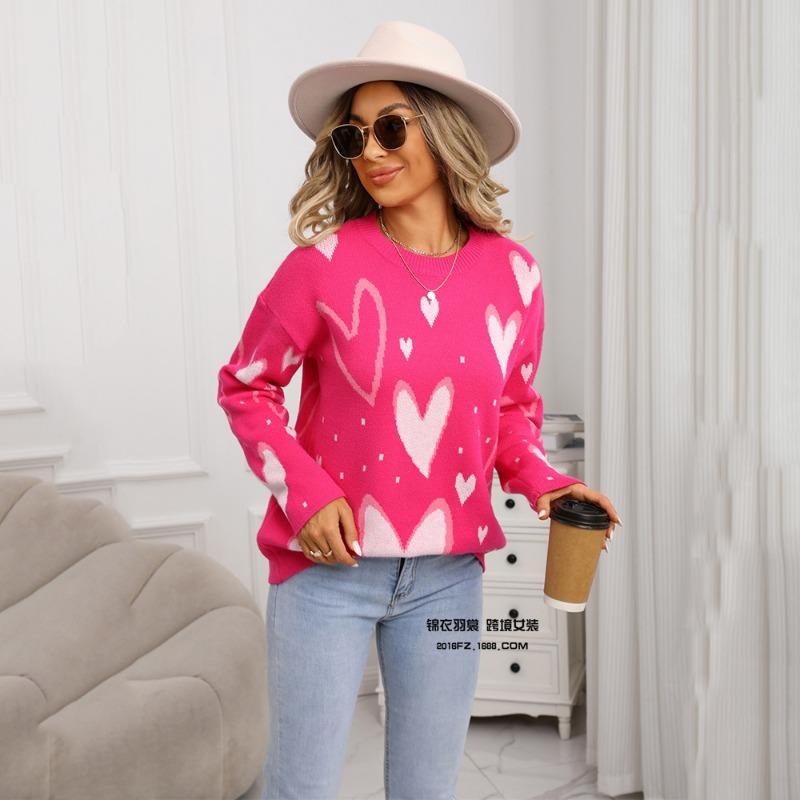 Dámský svetr Love Pullover Volný svetr Kulatý výstřih Dlouhý rukáv Malé srdíčko Módní Teplý svetr