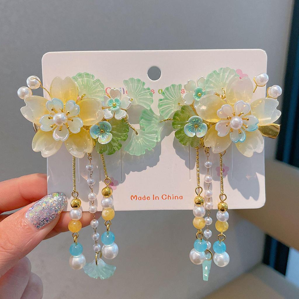 Hanfu Damen Blumen Quasten Kopfschmuck - Prinzessinnenstil Haarnadel für Mädchen