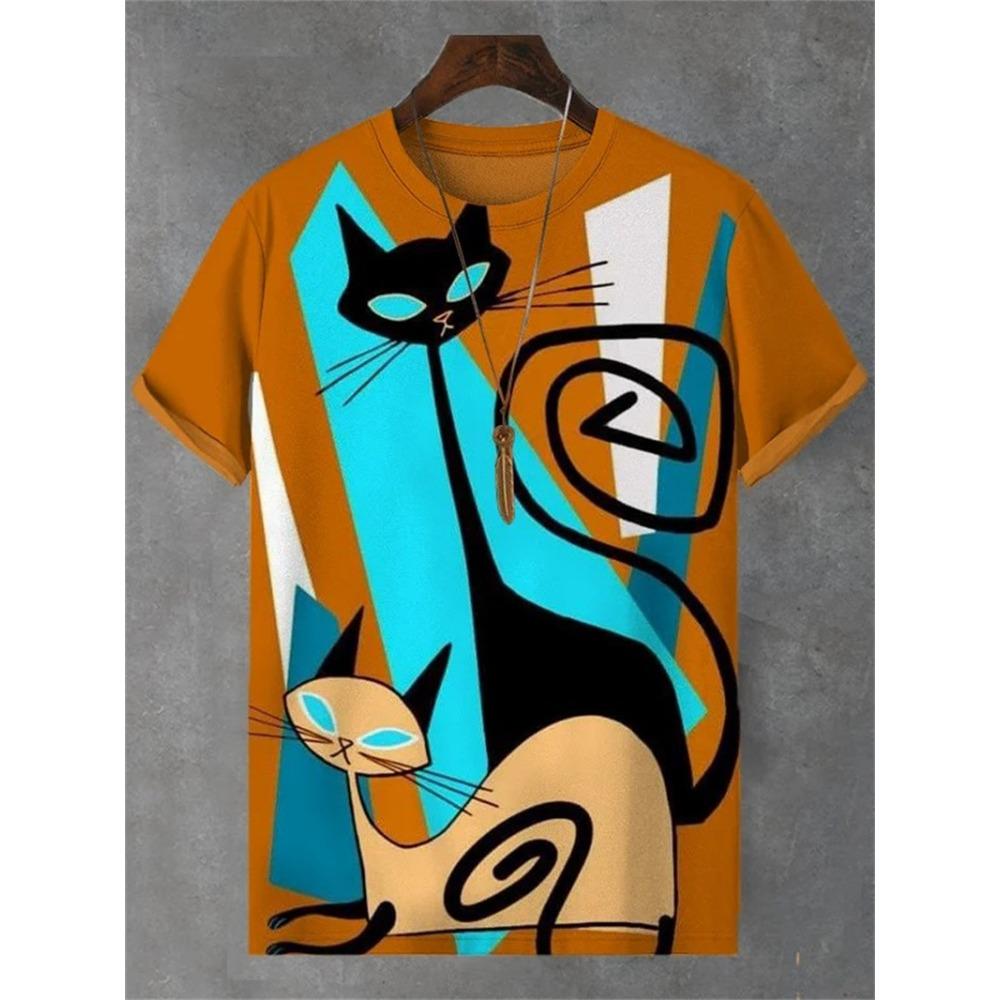 3D T-shirt Men's Cat Printed Comfortable Short Sleeved Comfortable Versatile T-shirts Fashionable
