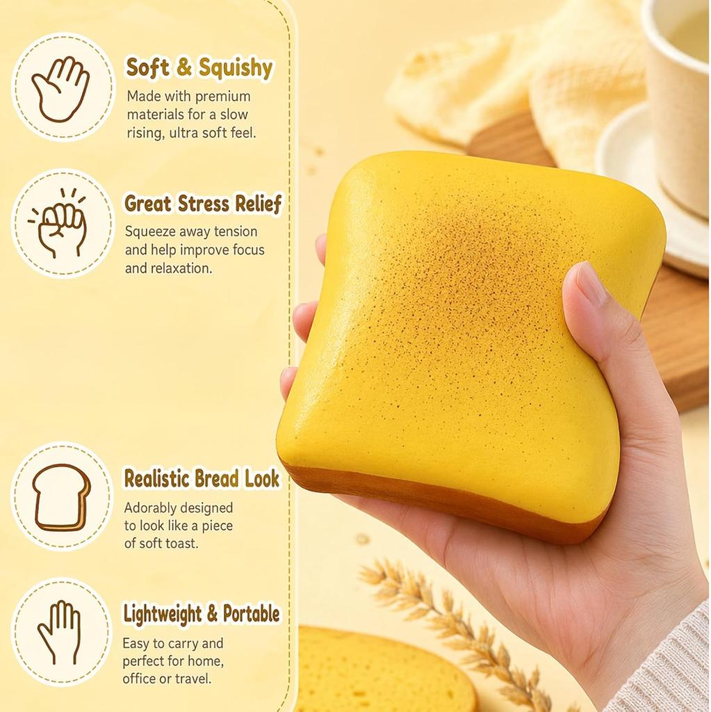 Toast Squishy Slow Rebound Toast Quetschspielzeug Sensorisches Fidget für den Schreibtisch Stressbewältigung Stressabbau Squishy Toast für Erwachsene